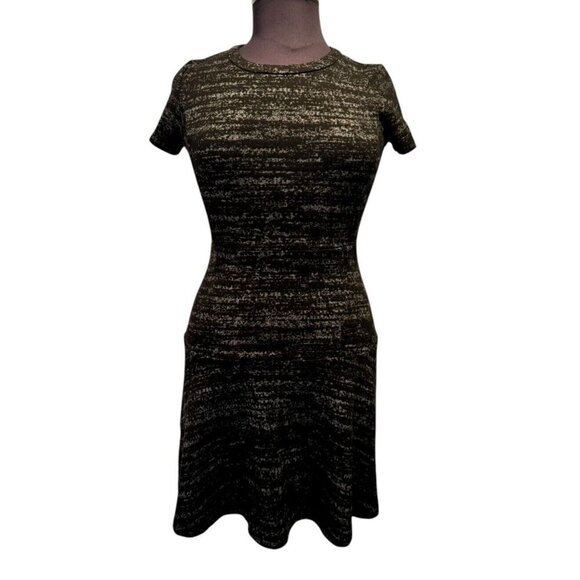 Ann Taylor Loft Outlet Black Gray Static Print Drop Waist Dress Short Sleeve 10P - Picture 1 of 10